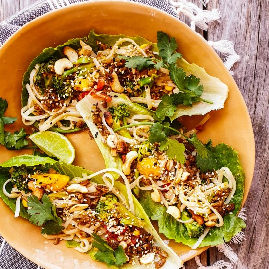 Noodle lettuce cups