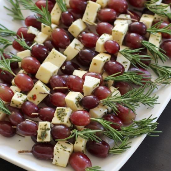 Grape Fontina Rosemary Skewers