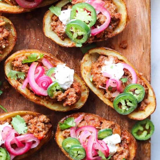 Chili Stuffed Potato Skins -Whole30