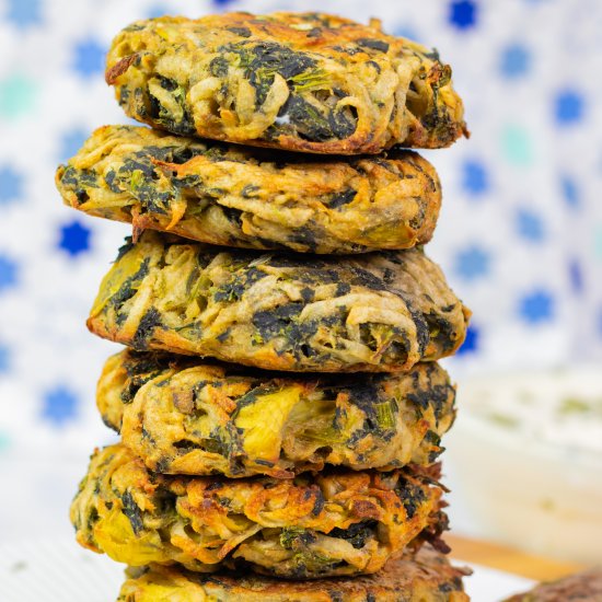 Oil-free Spinach Artichoke Latkes