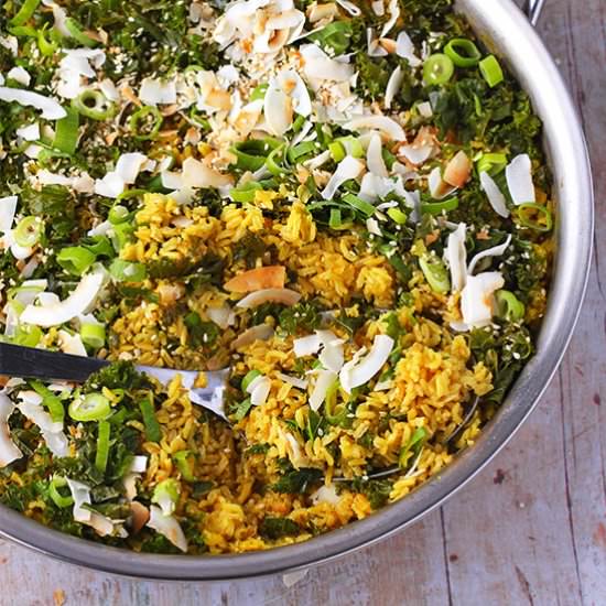 Turmeric coconut rice with kale