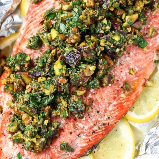 Baked Salmon & Pistachio Gremolata