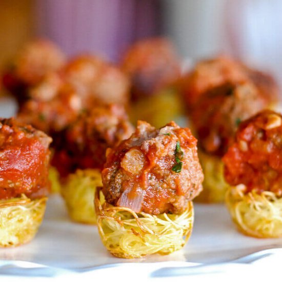 Baked Pasta Nests With Meatballs