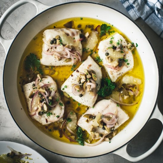 Lemon Baked Cod with Olive Relish