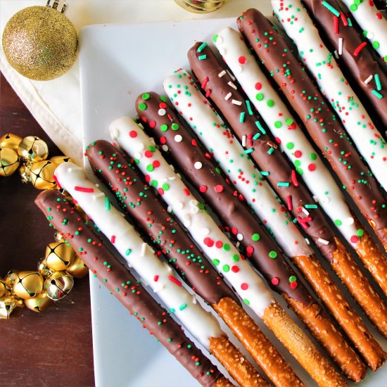 Holiday Chocolate Pretzel Rods