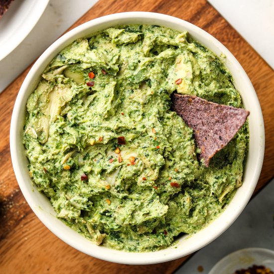 Avocado Spinach Artichoke Dip