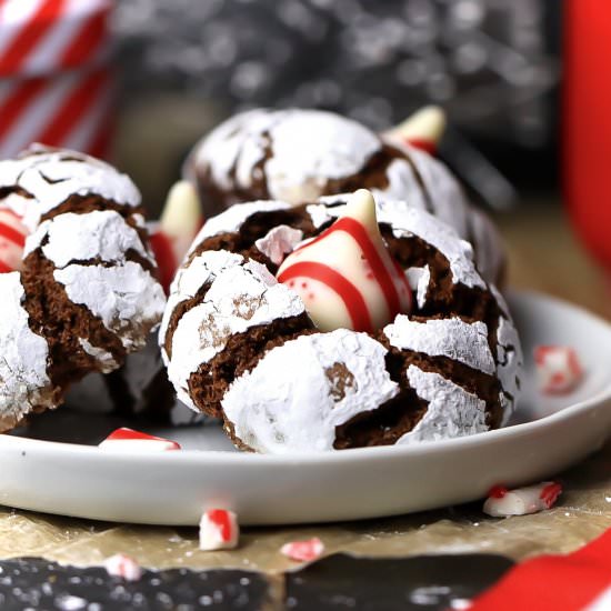 Chocolate Candy Cane Kiss Cookies