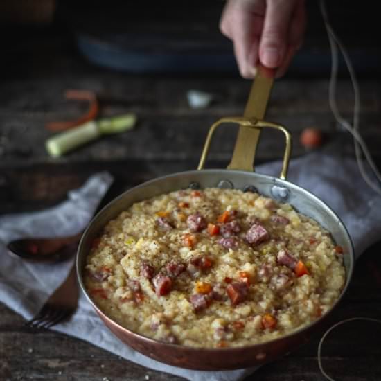 Carrot, leek & sausage trachanoto