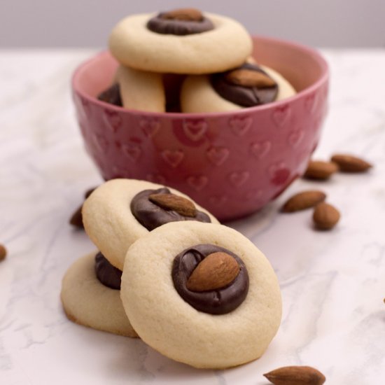 Chocolate Almond Thumbprint Cookies