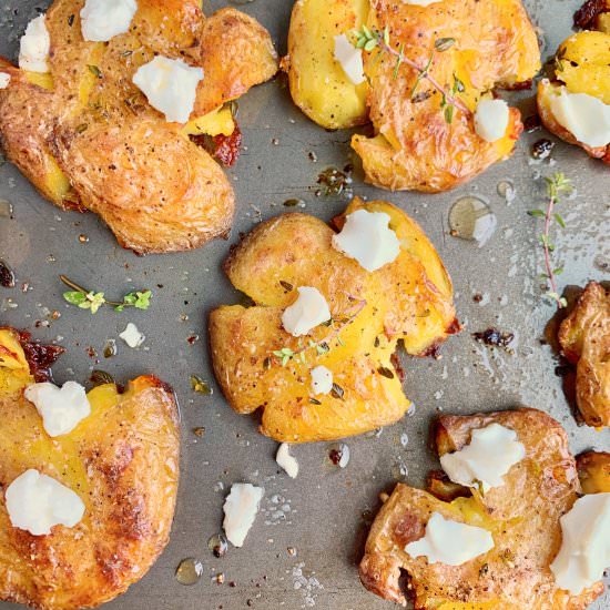 Honey Goat Cheese Smashed Potatoes