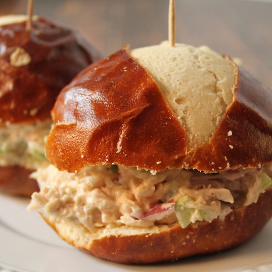 Chicken Salad on a Pretzel Bun