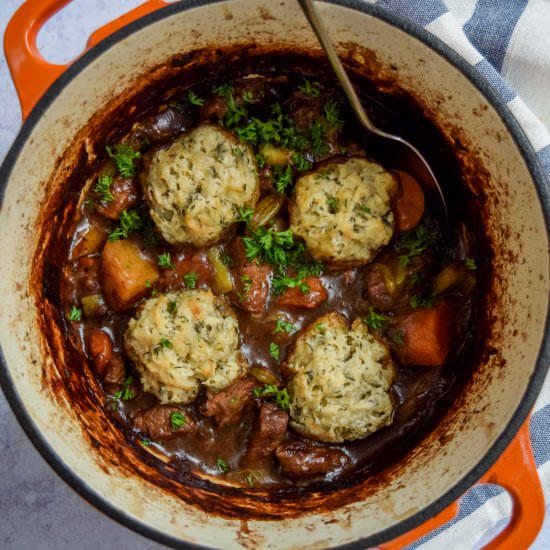 Beef Stew with Thyme Dumplings