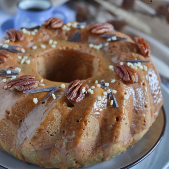 coffee and nut cake with icing