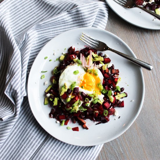 Sweet potato beet & black bean hash