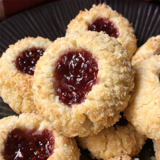 Coconut Almond Thumbprint Cookies