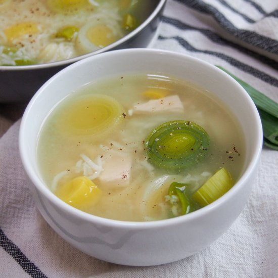 Cock-a-leekie soup (chicken & leek)