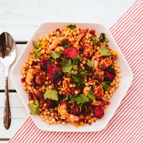 SPICY CAJUN PRAWNS ON COUS COUS