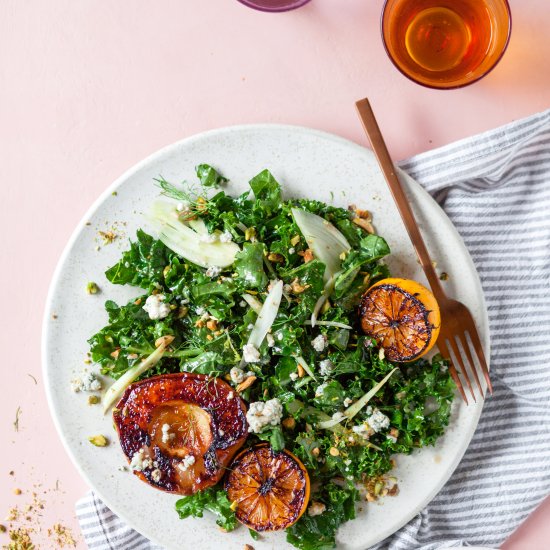 kale, fennel & poached pear salad