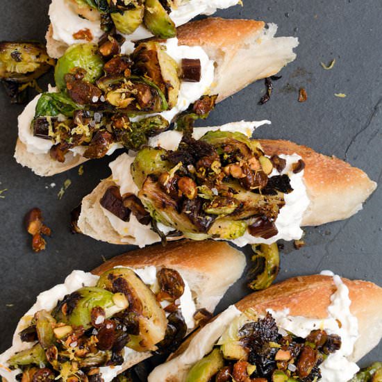 Brussels sprouts and burrata toast