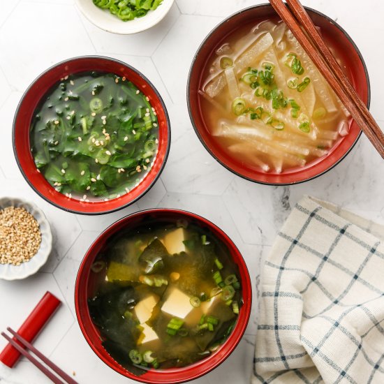 healthy vegan miso soup 3 ways