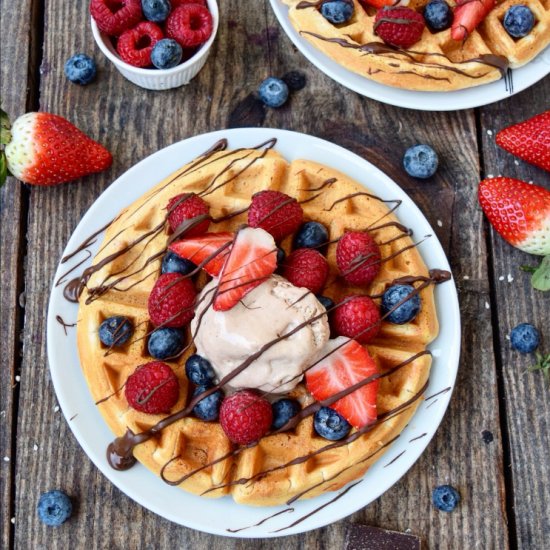 Waffles with chocolate and berries