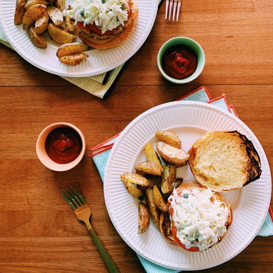 Salmon Burgers with Caper Slaw