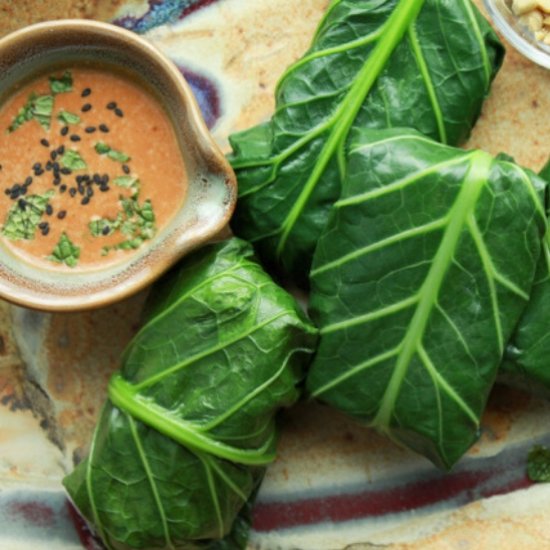 Tofu Collard Wraps with Peanut Sauce