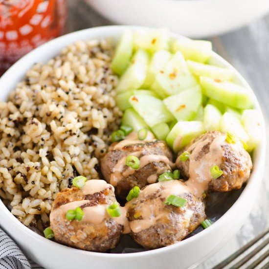 Honey Sriracha Meatball Bowl