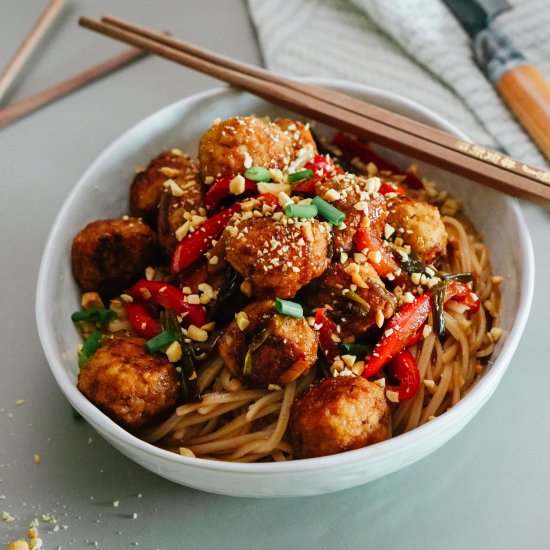 Sweet, Sticky + Spicy Meatballs