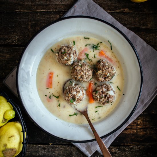 Meatball soup with egg lemon sauce