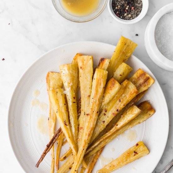 maple ginger glazed parsnips