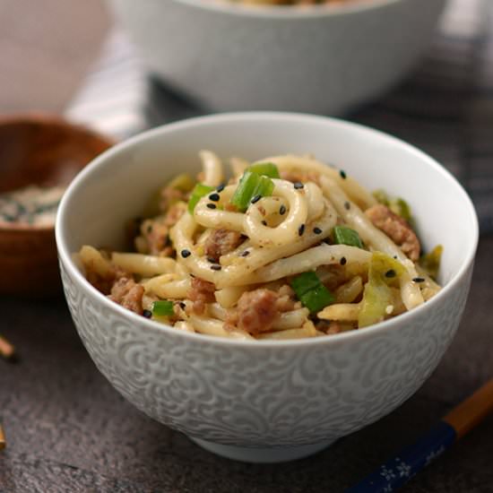 Pork and Cabbage Udon Noodles