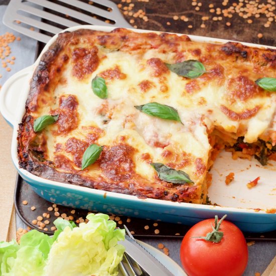 Vegan Lentil & Spinach Lasagne