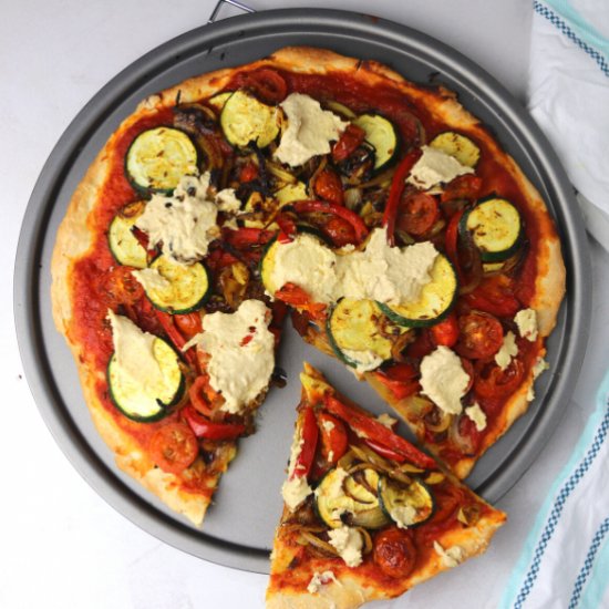 Hummus Caramelised Onion Pizza