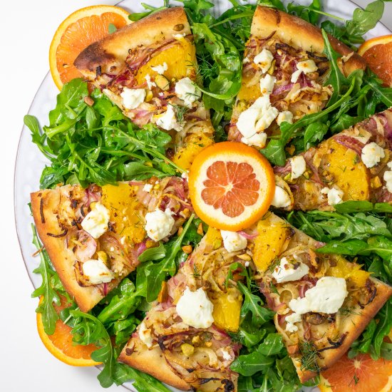 Citrus Fennel Flatbread over Salad