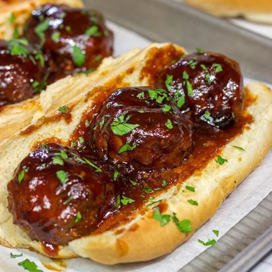 Slow Cooker BBQ Meatball Subs