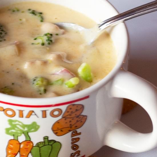 Cheddar and Broccoli Soup with Ham