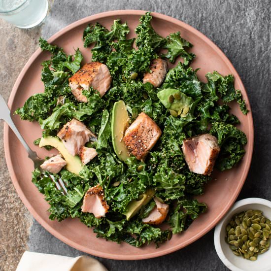 Kale Salad with Pan-Seared Salmon