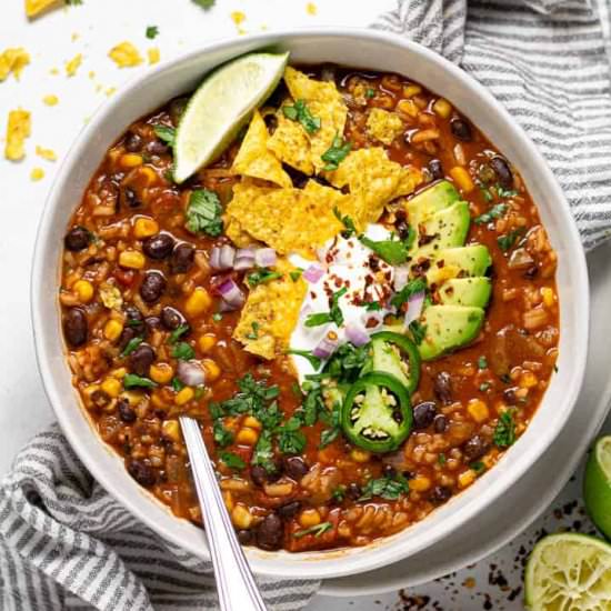 Spicy Black Bean & Rice Soup