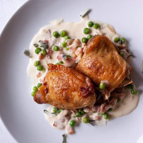 Chicken with Peas, Sage and Bacon