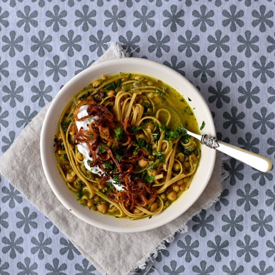 Persian-style bean and noodle soup