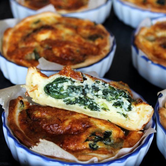 Spinach and goat cheese quiches