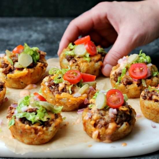 Vegan Cheeseburger Tater Tot Bites