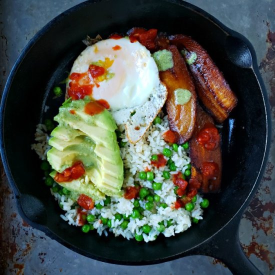 Rice With Plantains, Fried Egg