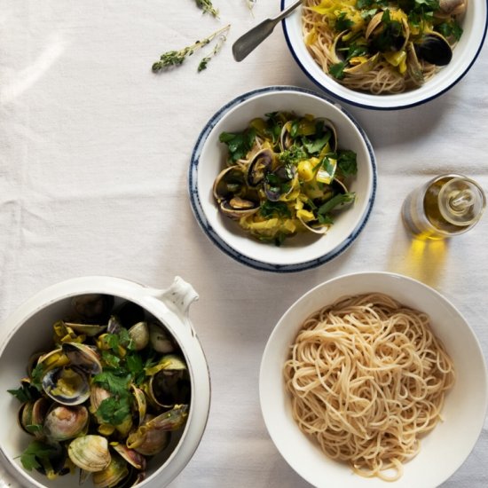 Clams & Saffron Spelt Spaghetti