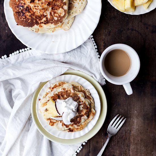 Bruleed Pineapple Coconut Pancakes