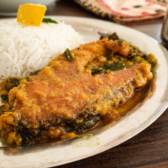 Rohu cooked with fenugreek leaves