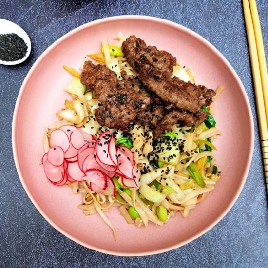 crispy ginger beef noodles