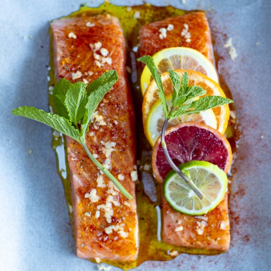 Salmon/Parchment-Multi-Citrus Salsa