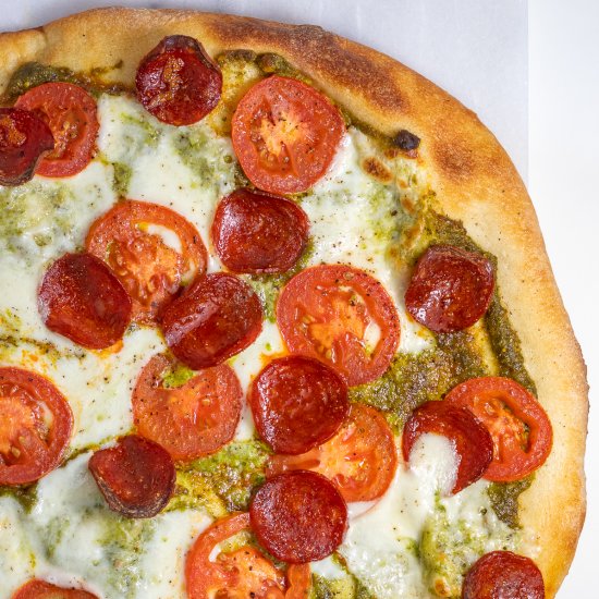 Hot Pistachio Pesto Pizza